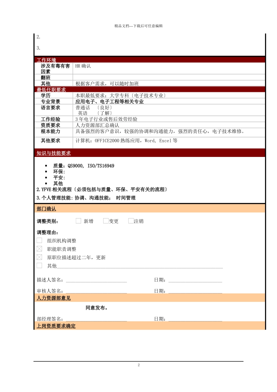 某大型电子公司售后服务主管职位说明书_第2页