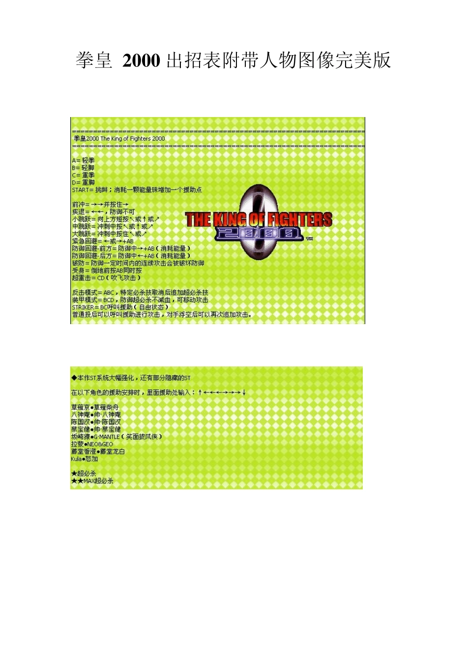 拳皇2000出招表附带人物图像完美版_第1页