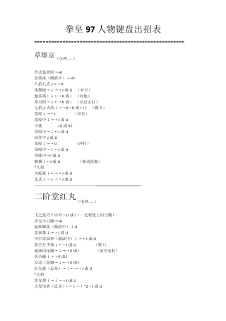 拳皇97人物键盘出招表