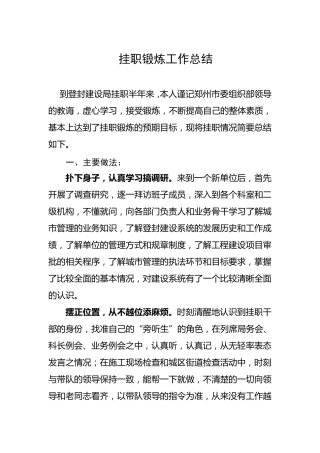 挂职锻炼心得体会