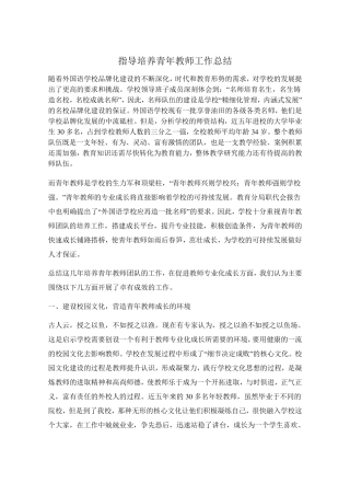 指导培养青年教师工作总结