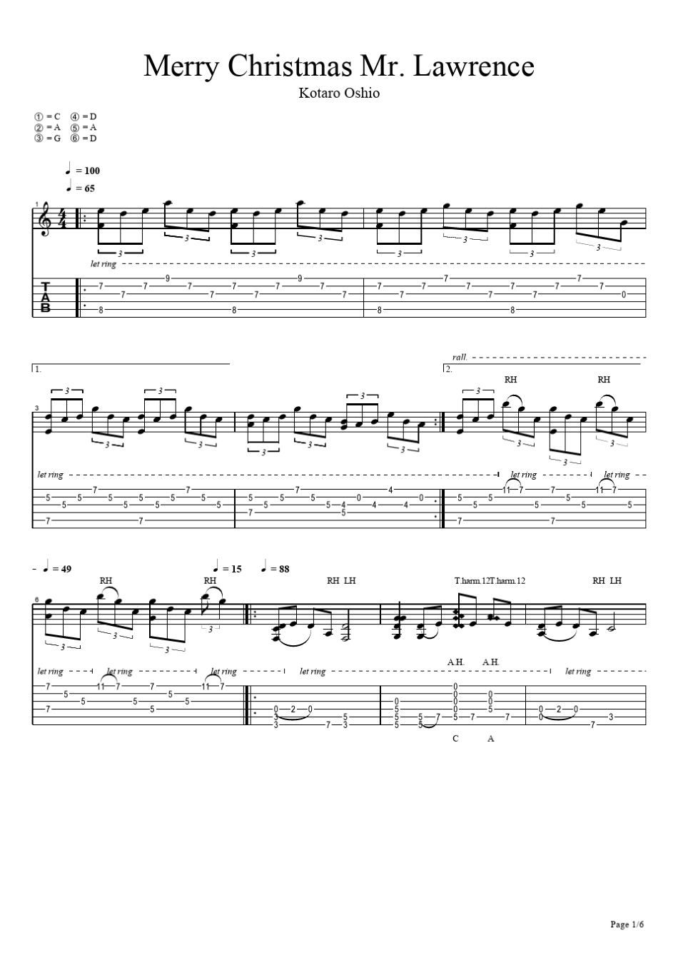 指弹吉他谱MerryChristmasMr.Lawrence(押尾桑)_第1页