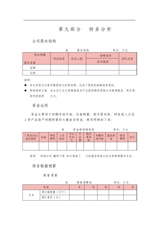 挑战杯第九部分财务分析