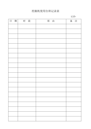 挖掘机使用台班记录表