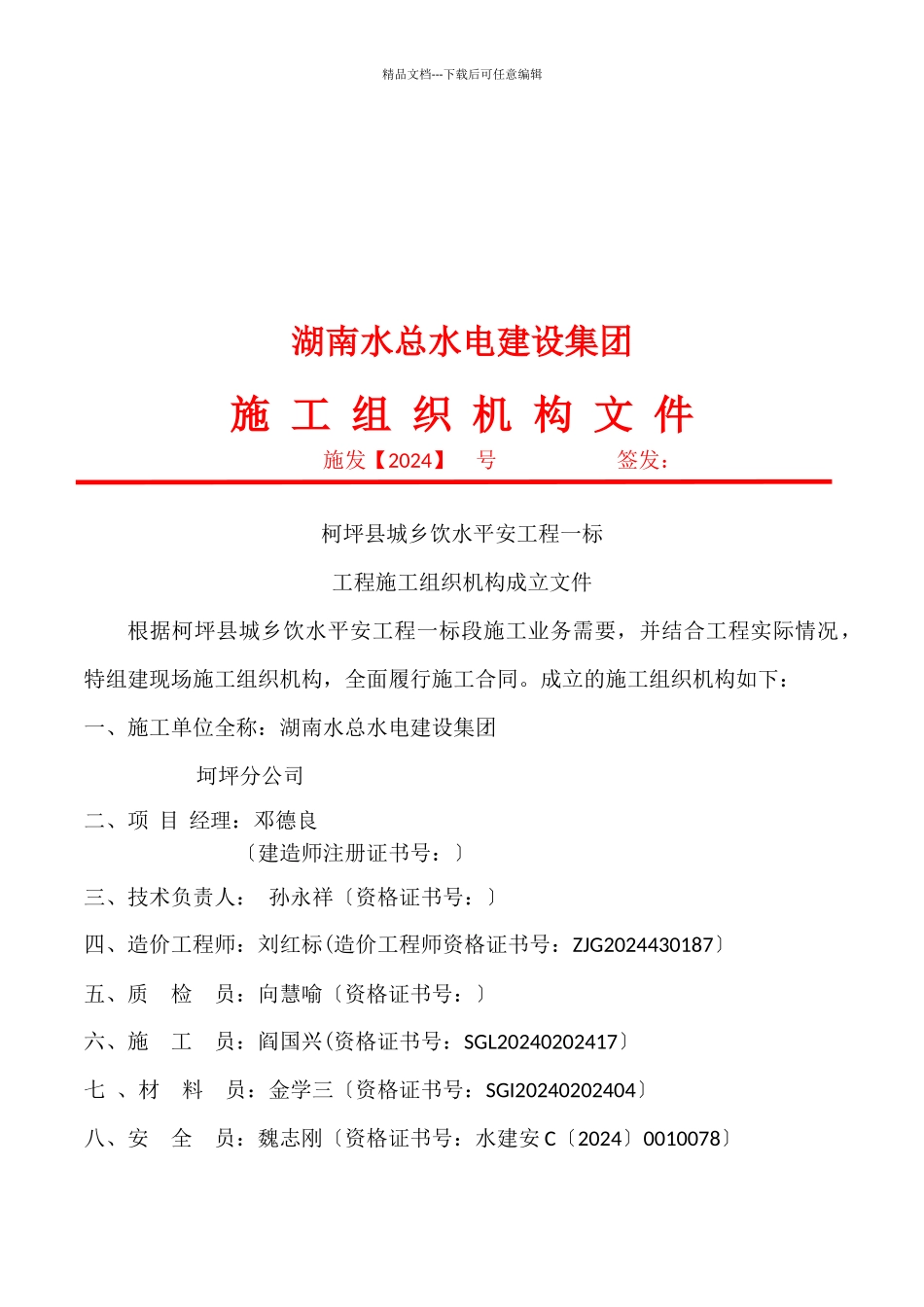 某建设集团施工组织机构文件_第1页