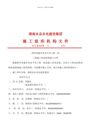 某建设集团施工组织机构文件