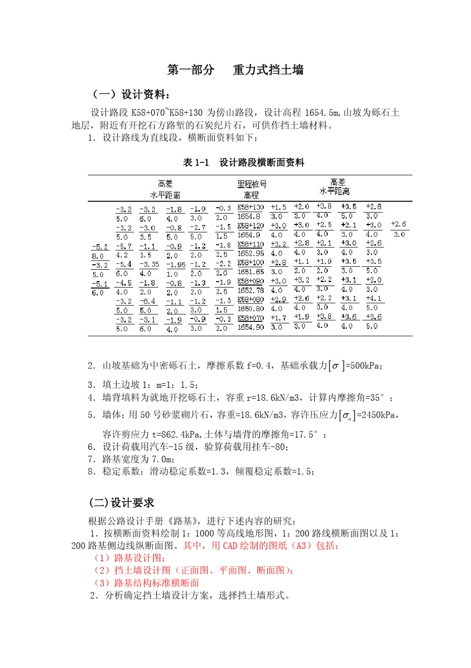 挡土墙课程设计_第1页