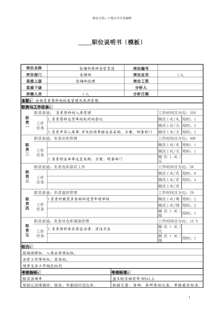 某服装生产企业原料仓管员职位说明书