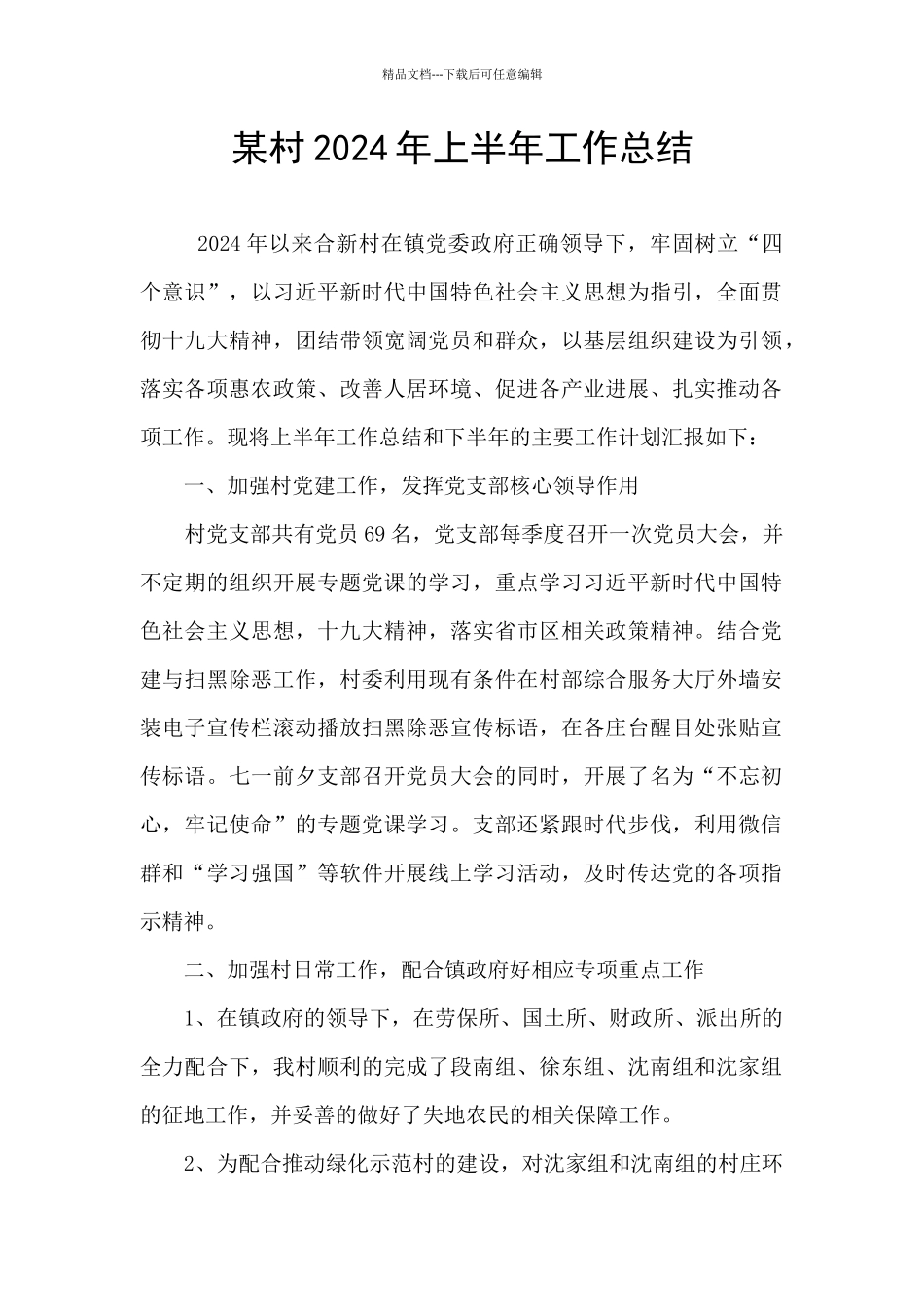 某村2024年上半年工作总结_第1页