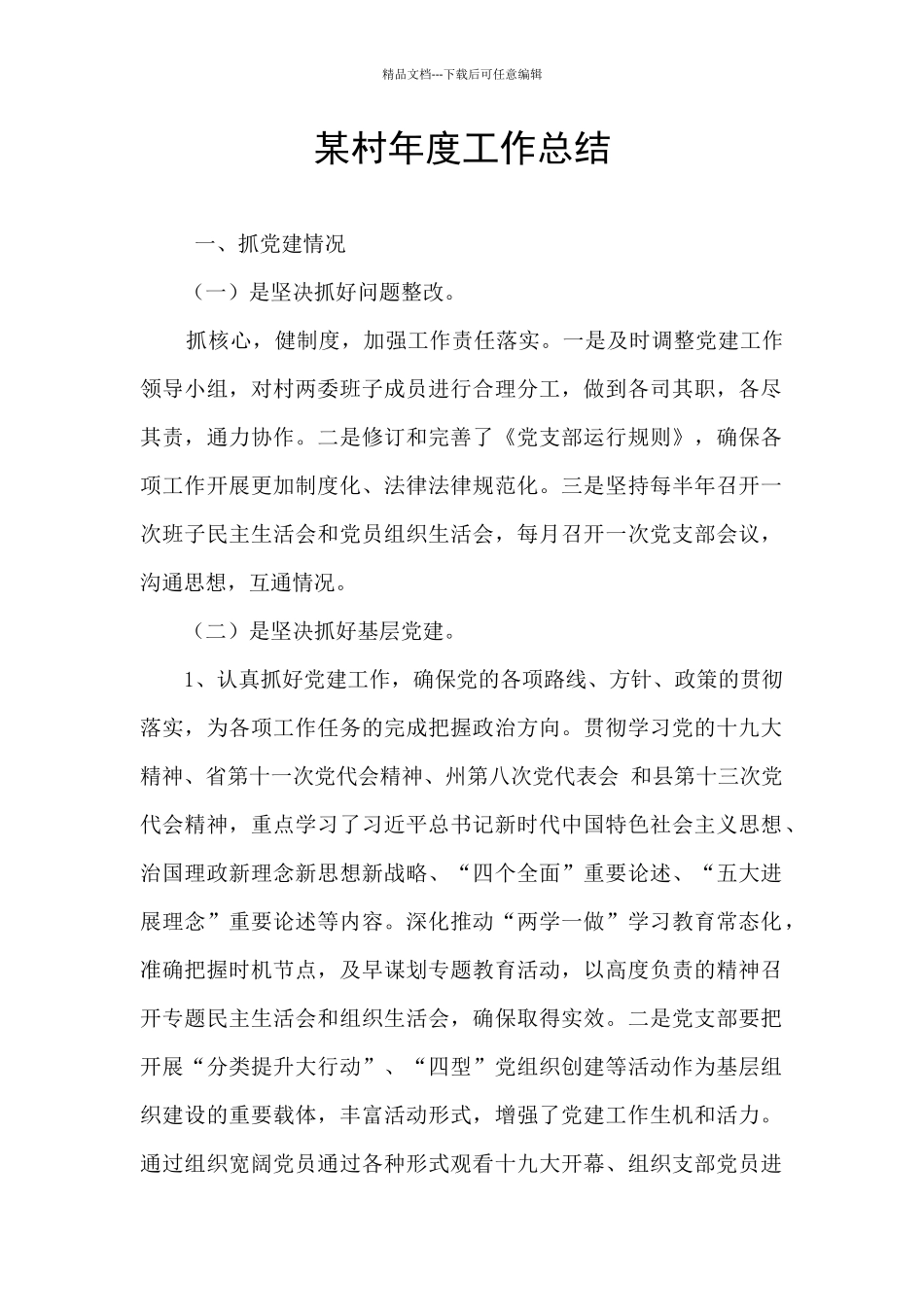 某村年度工作总结_第1页