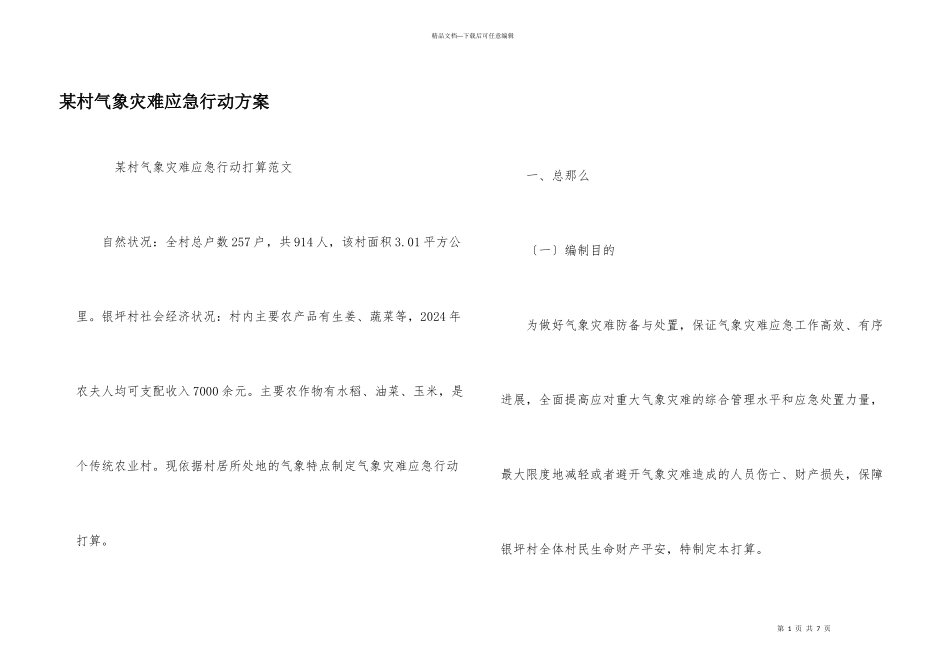 某村气象灾害应急行动计划_第1页