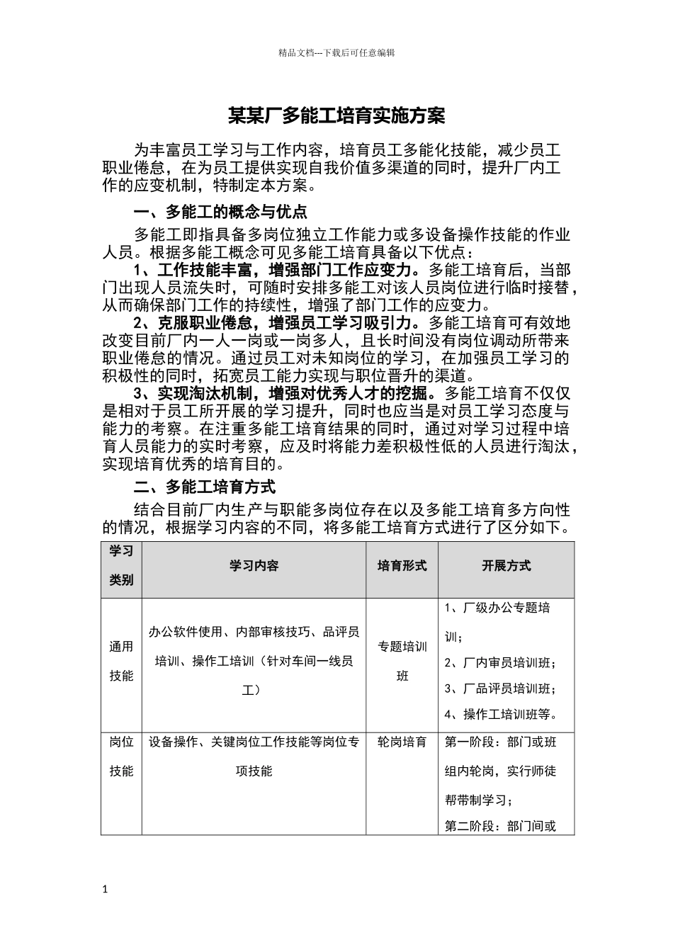 某某厂多能工培养实施方案_第1页