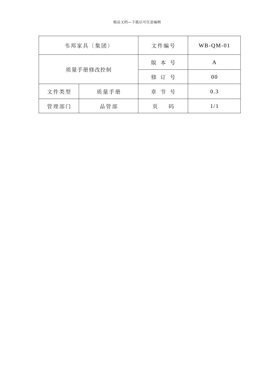 某某股份有限公司质量手册修改控制_第1页