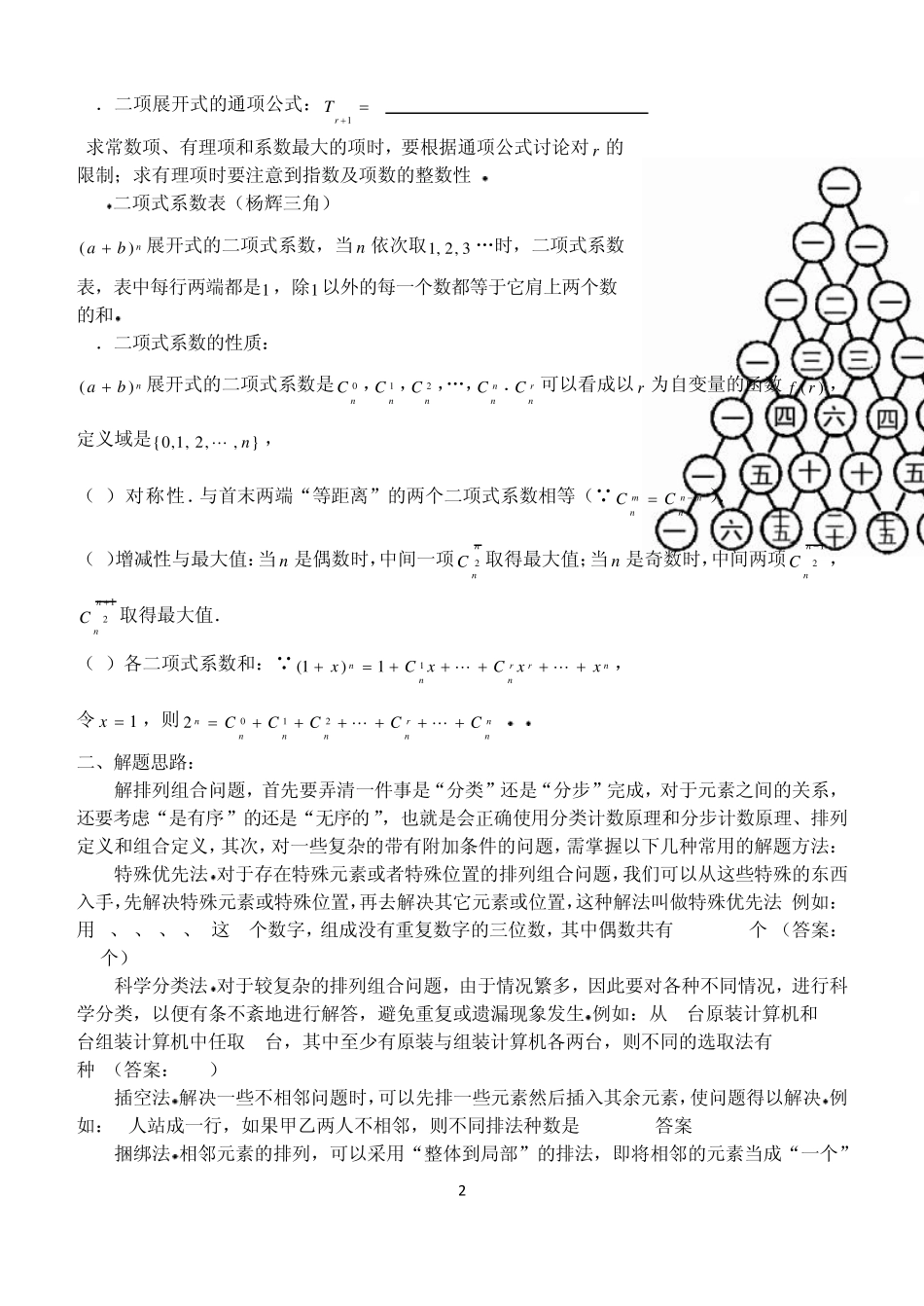排列组合及二项式定理知识点及复习题目_第2页