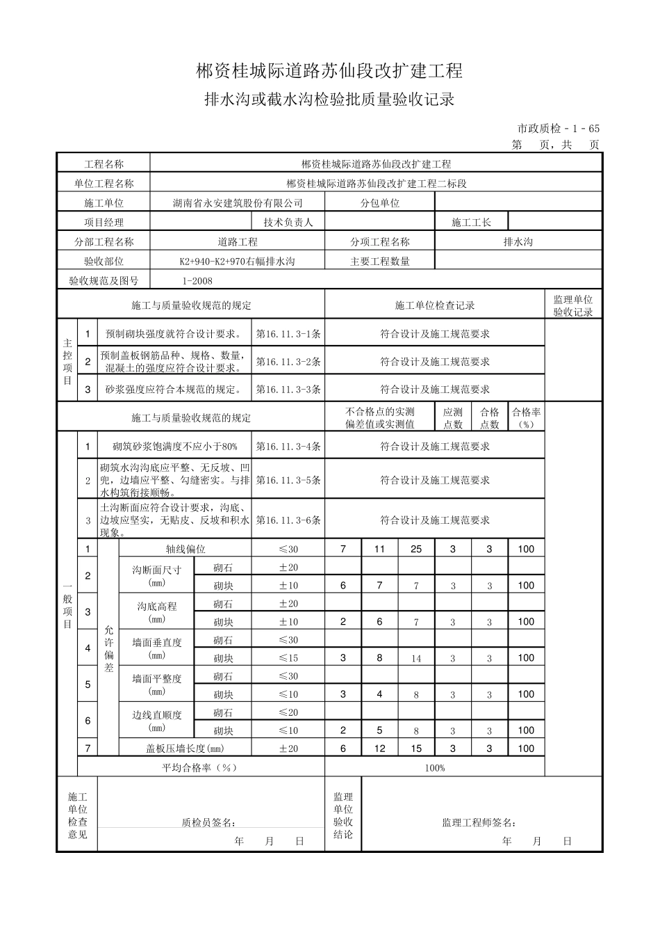 排水沟或截水沟检验批质量验收记录表_第3页