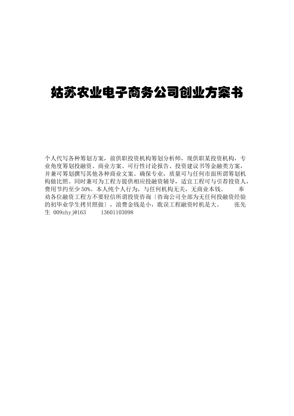 某电子商务公司创业计划书_第1页
