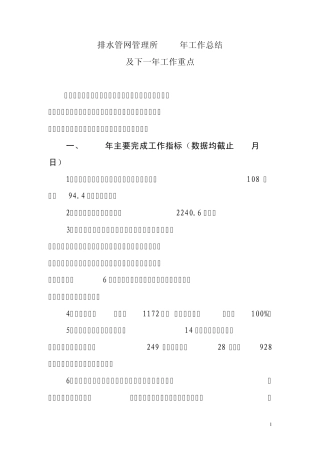 排水管网管理所2010年工作总结及下一年工作重点2