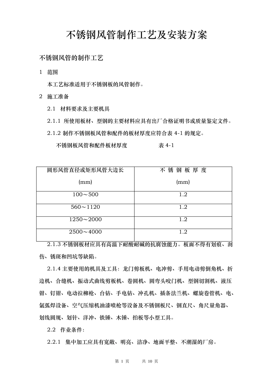 排油烟不锈钢风管制作工艺及安装方案_第1页