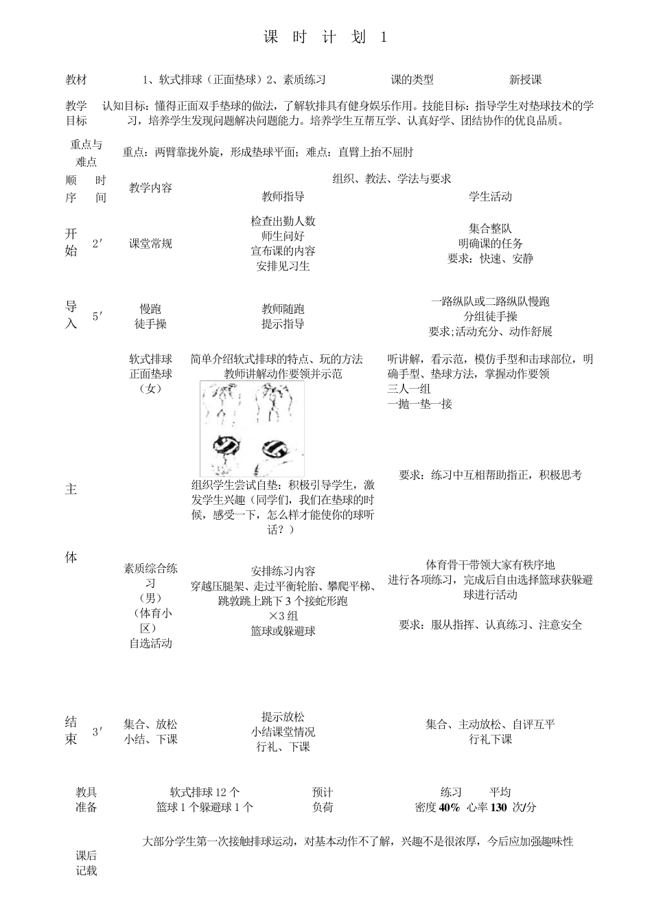 排球单元教学计划及教案_第2页