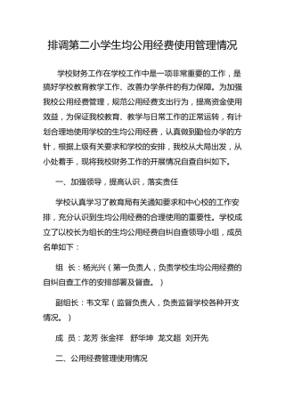 排调第二小学生均公用经费使用管理情况