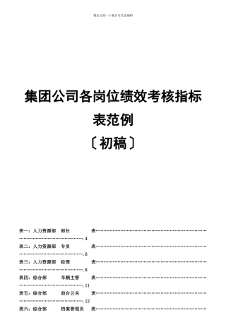 某集团公司各岗位绩效考核指标表范例