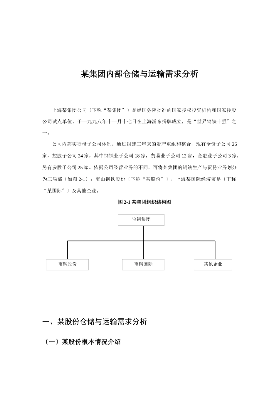 某集团内部仓储及运输需求分析_第1页