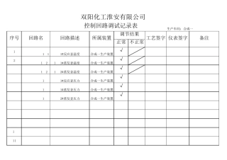 控制回路调试记录表