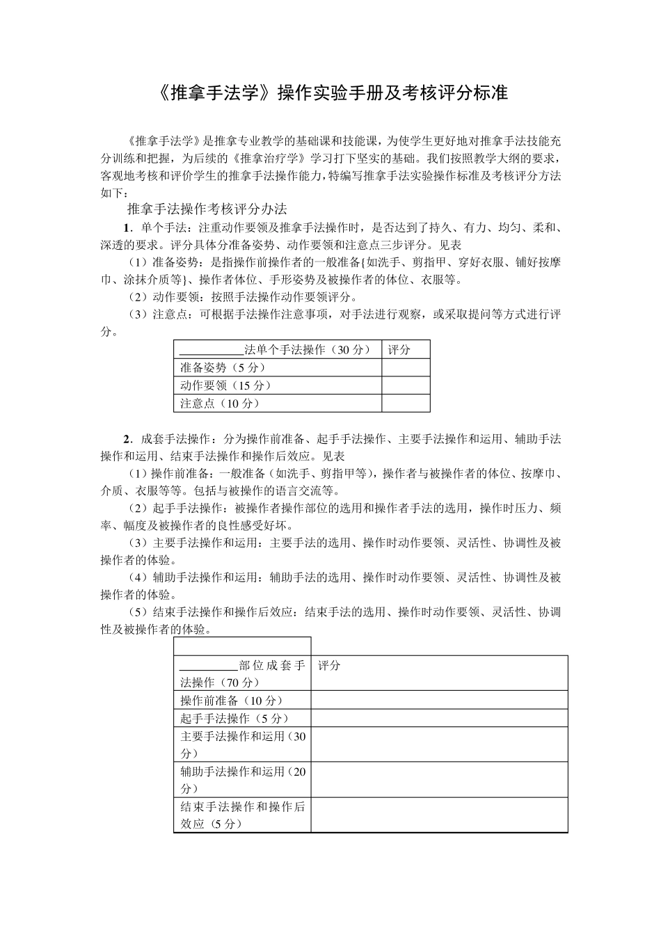 推拿手法学操作实验手册及考核评分标准_第1页