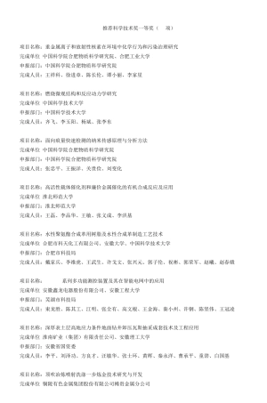 推荐科学技术奖一等奖(16项)
