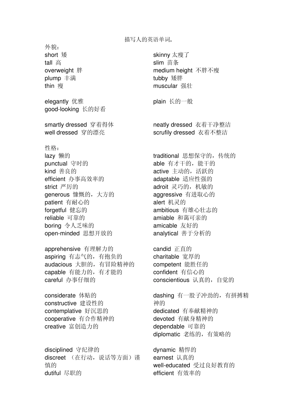 描写人的英语单词_第1页