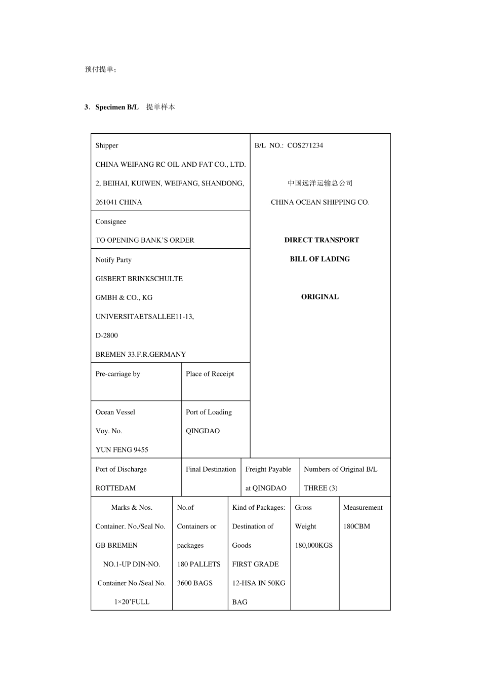 提单billoflading样本及内容解析_第2页
