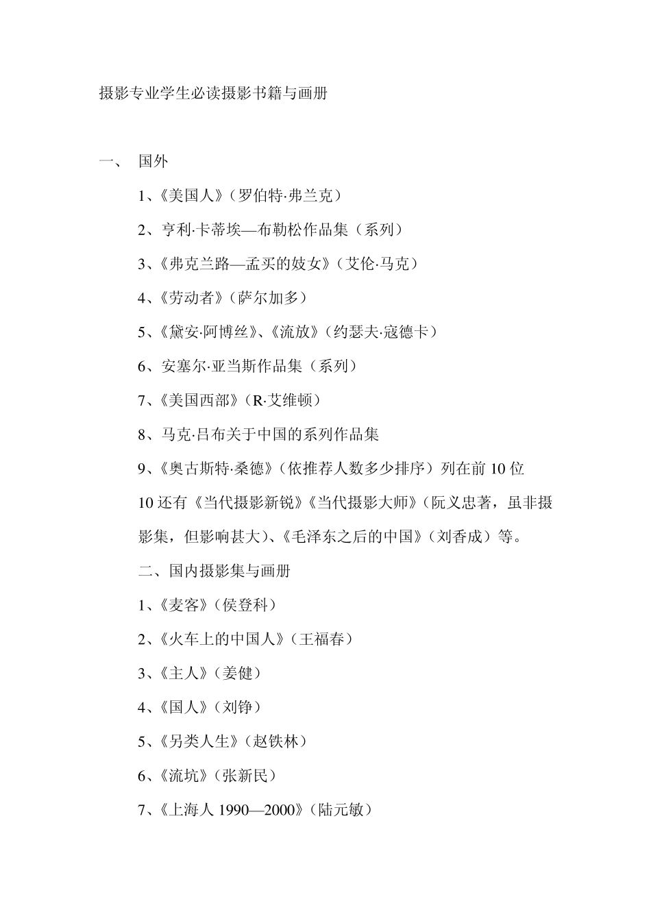 摄影专业学生必读摄影书籍与画册_第1页