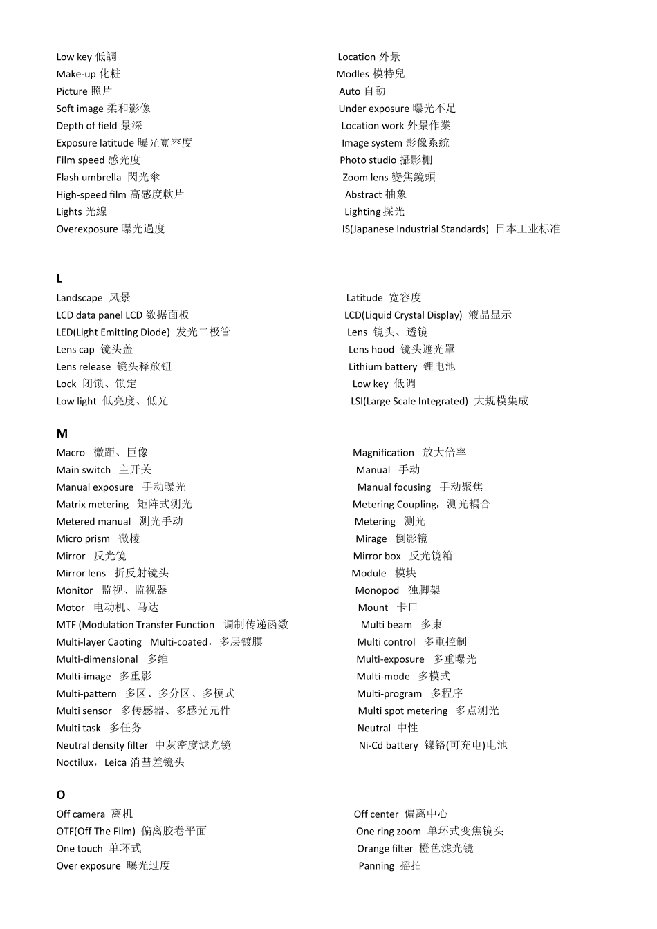 摄影专业英语常用词汇_第2页