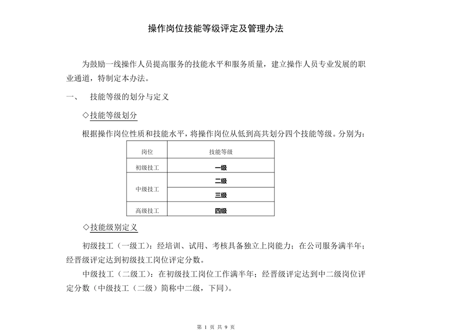 操作岗位技能等级评定及管理办法_第1页