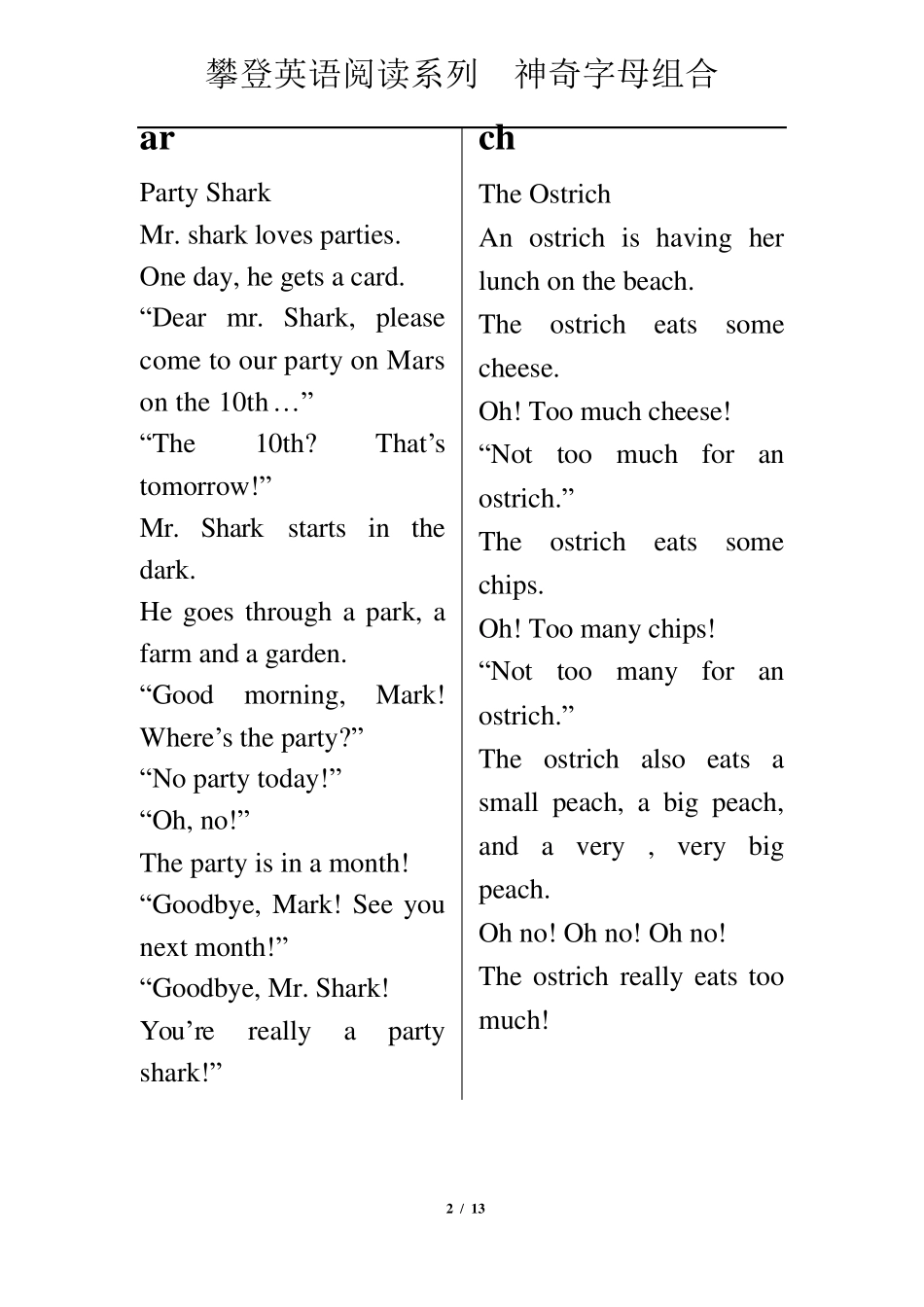 攀登英语阅读系列之神奇的字母组合故事文字_第2页