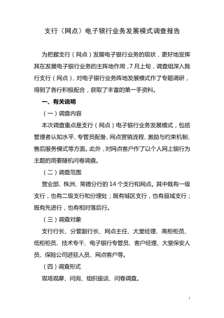 支行(网点)电子银行业务发展模式调查报告