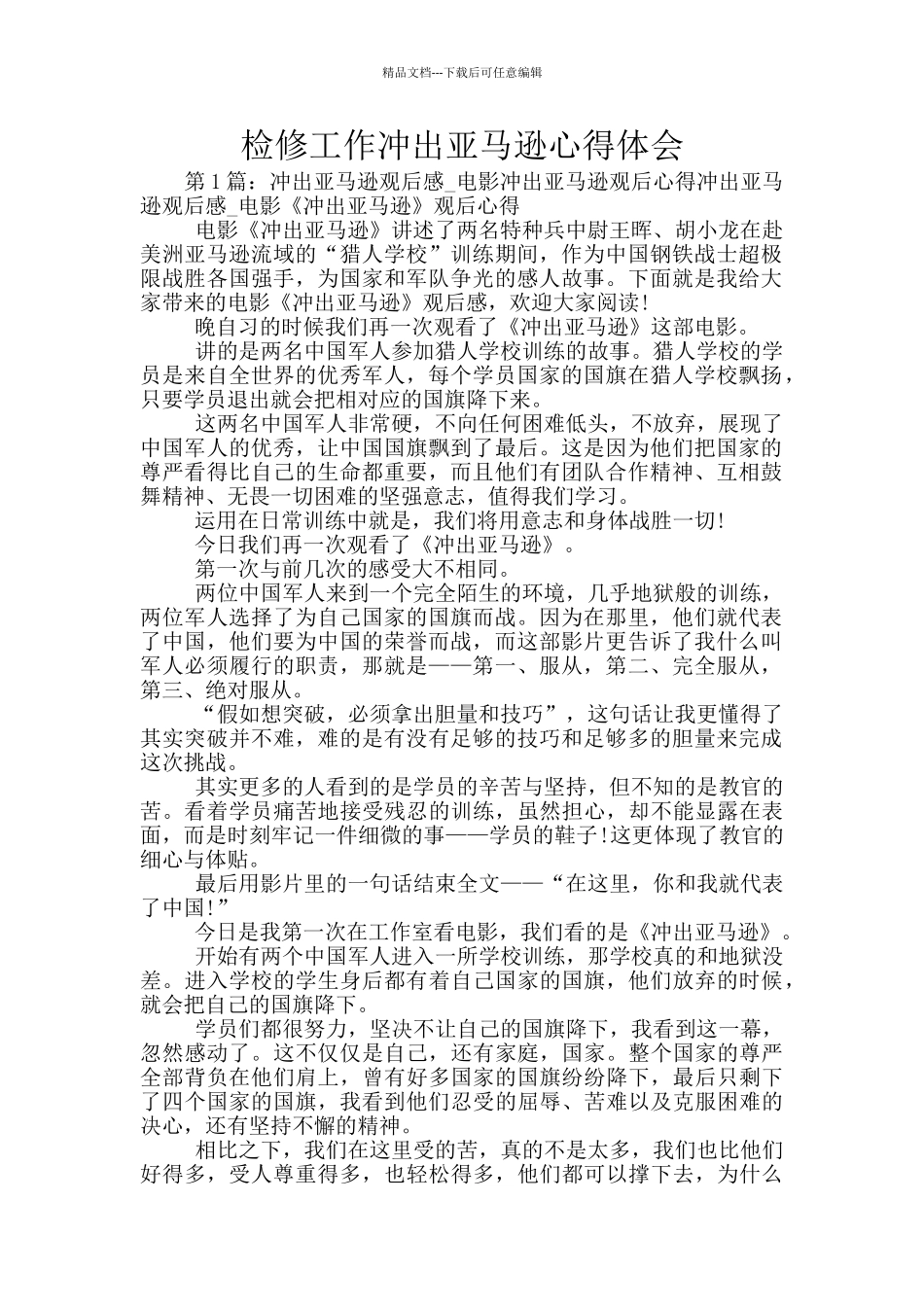 检修工作冲出亚马逊心得体会_第1页