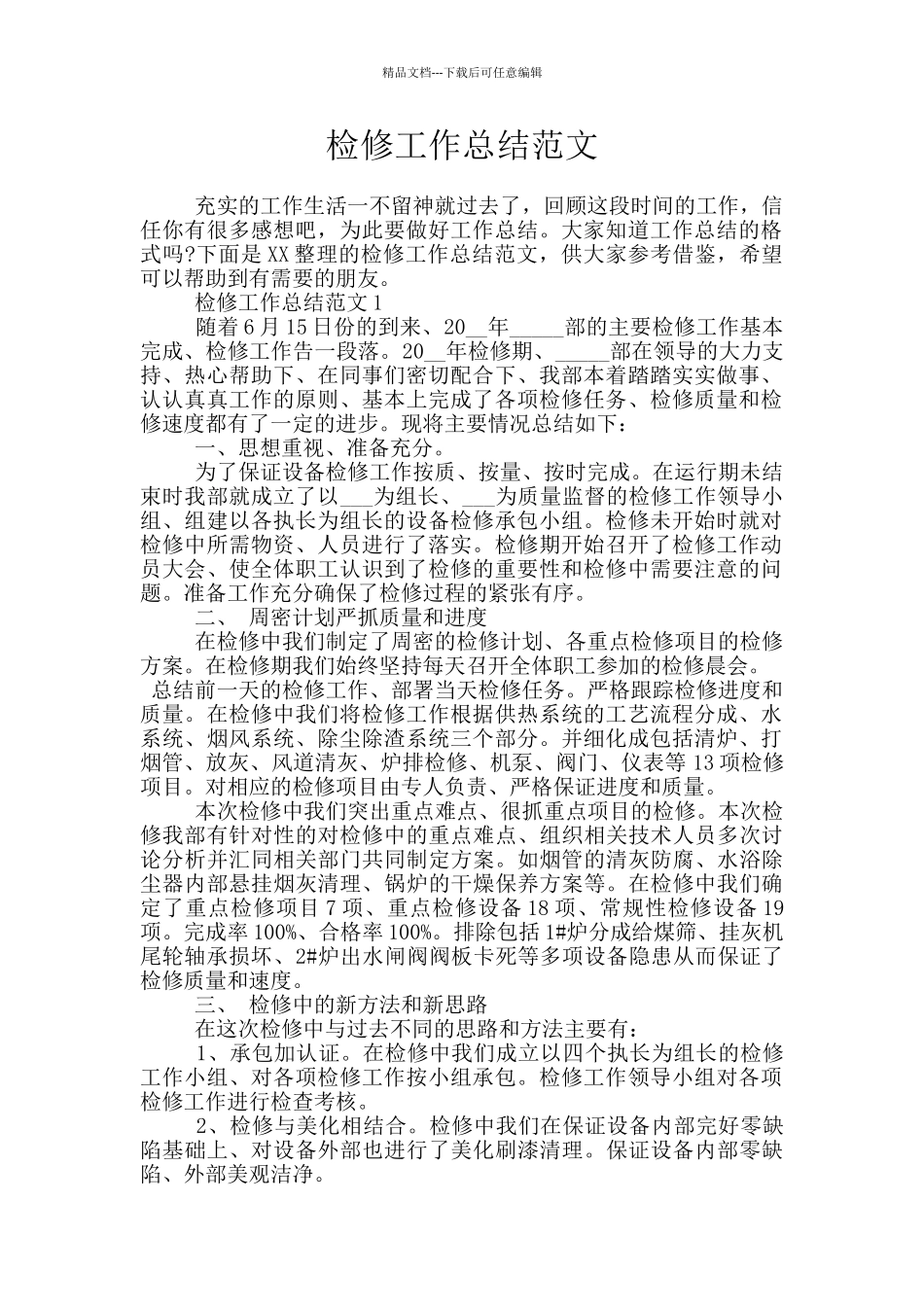 检修工作总结范文_第1页