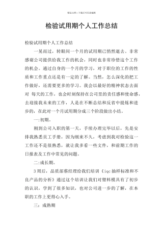 检验试用期个人工作总结