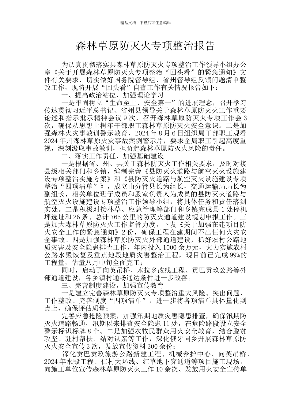 森林草原防灭火专项整治报告_第1页