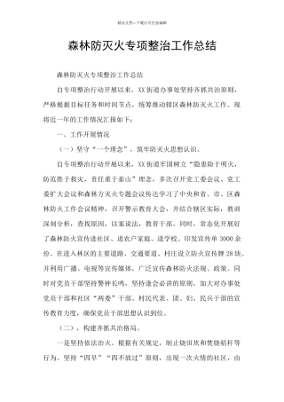 森林防灭火专项整治工作总结