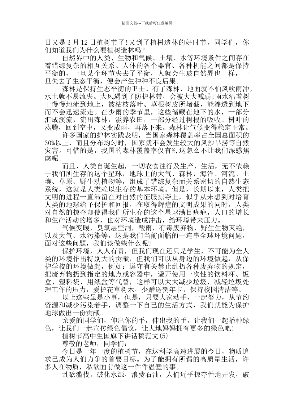 植树节高中生国旗下讲话稿2024年5篇_第3页