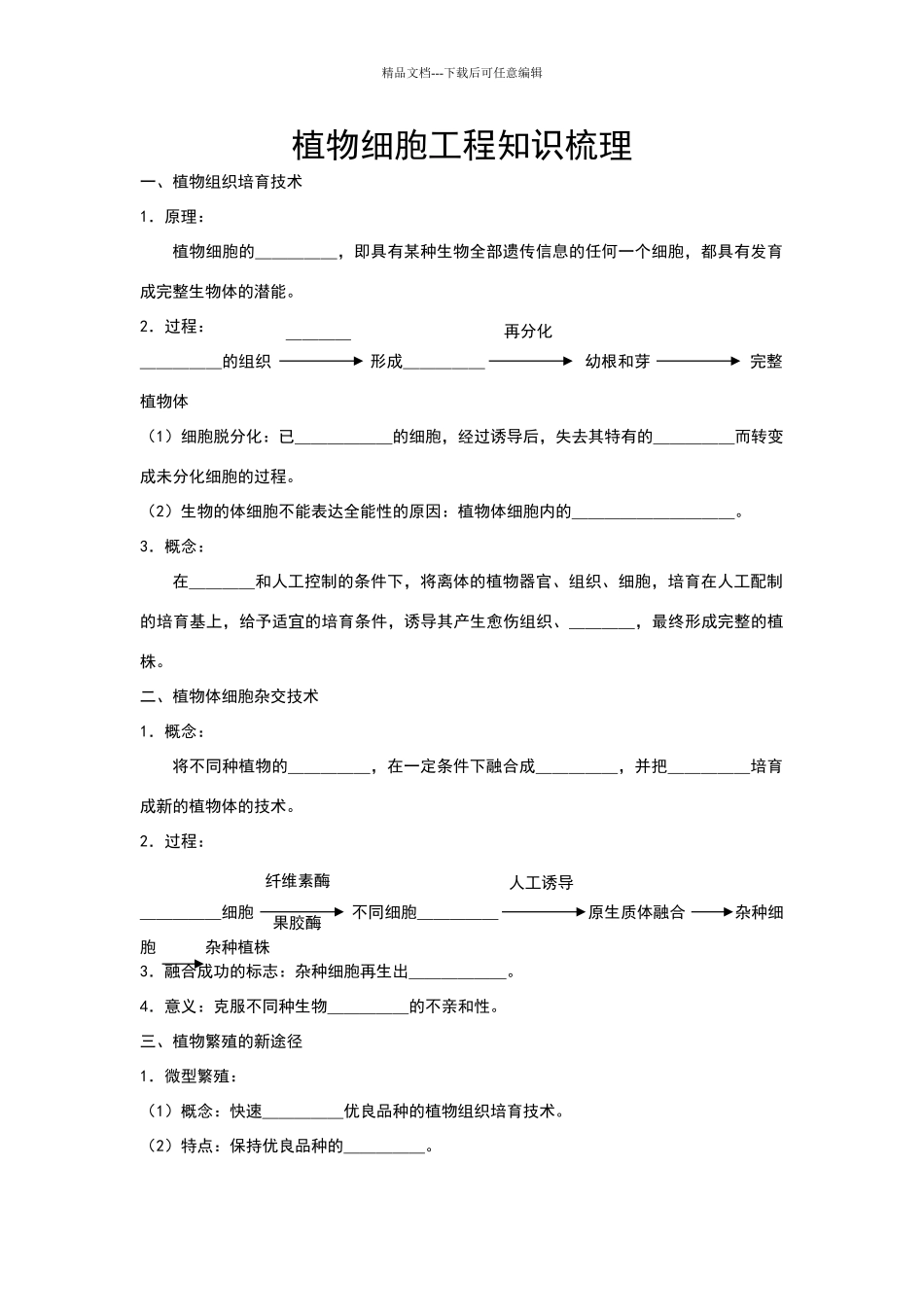 植物细胞工程知识梳理_第1页