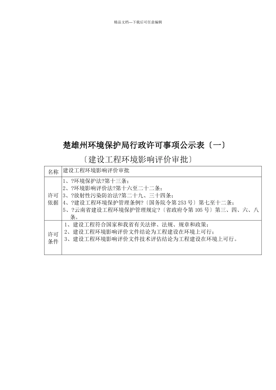 楚雄州环境保护局行政许可项目公示文本_第3页