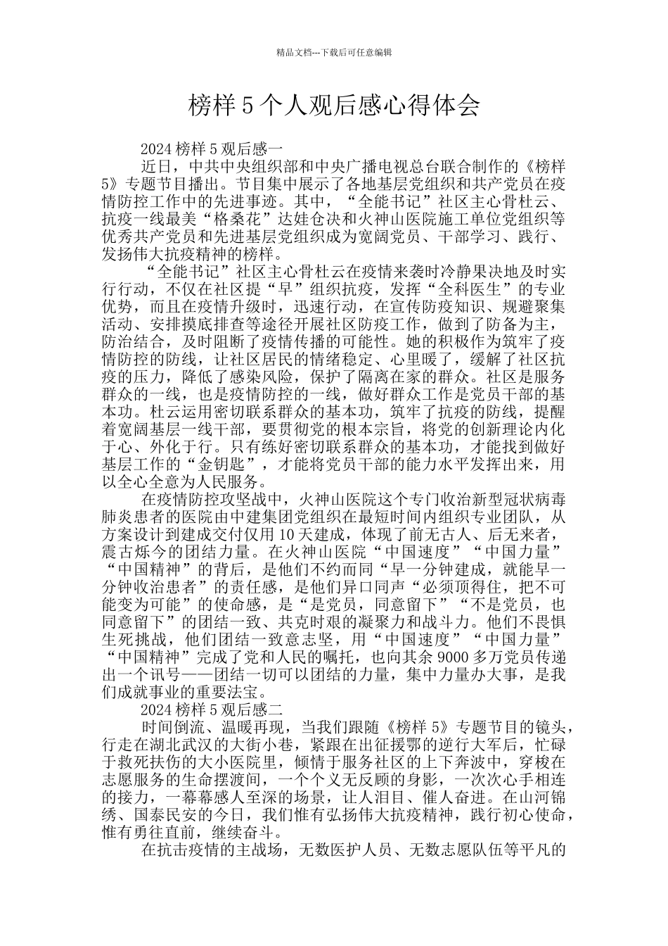 榜样5个人观后感心得体会_第1页