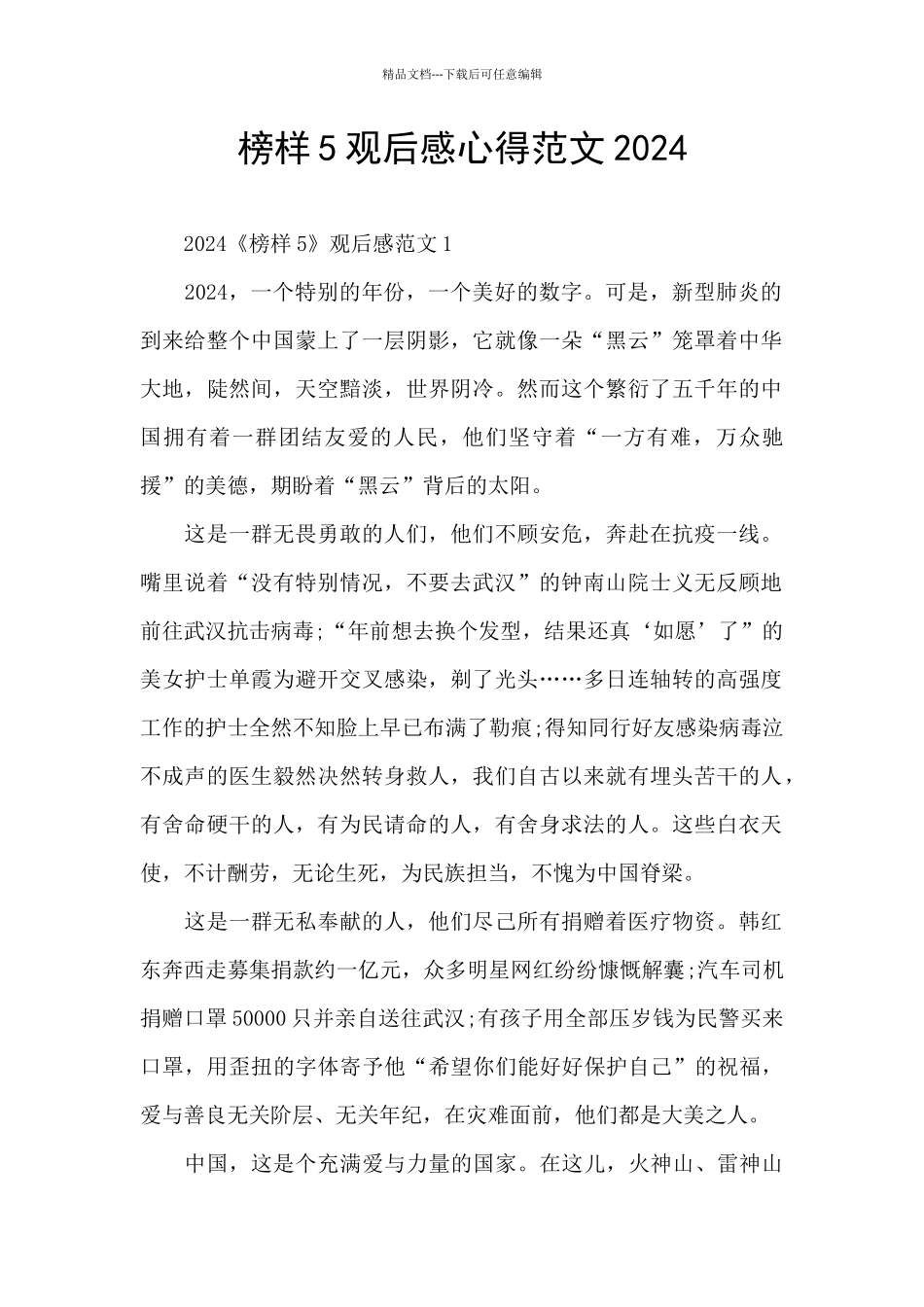 榜样5观后感心得范文2024_第1页