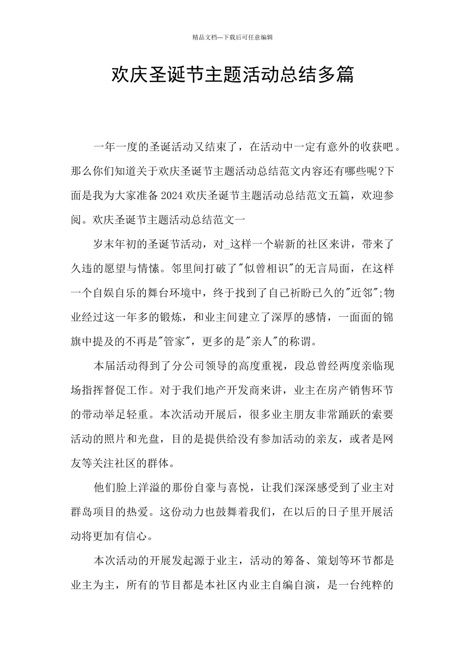 欢庆圣诞节主题活动总结多篇_第1页