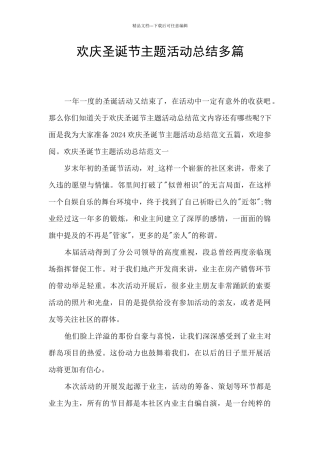 欢庆圣诞节主题活动总结多篇