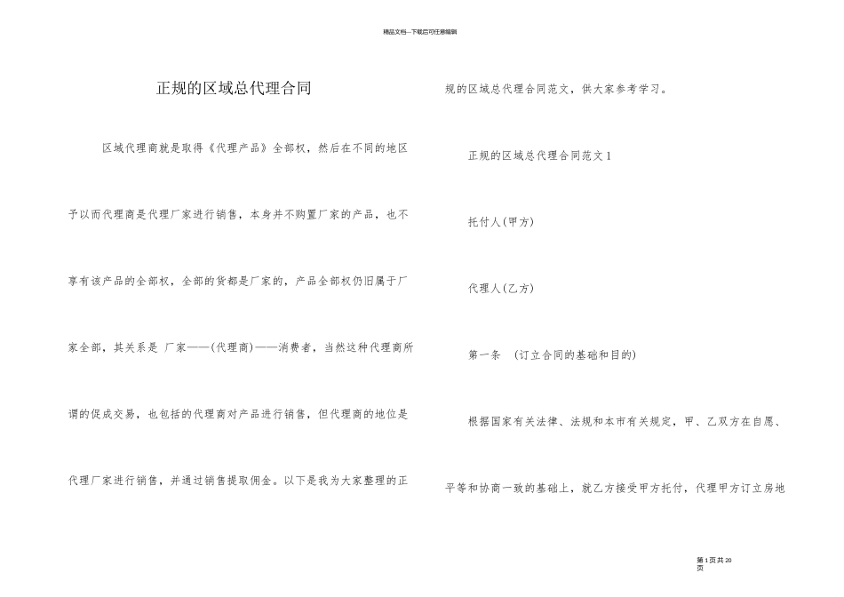 正规的区域总代理合同_第1页