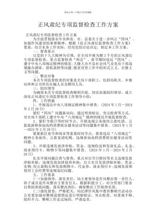 正风肃纪专项监督检查工作方案